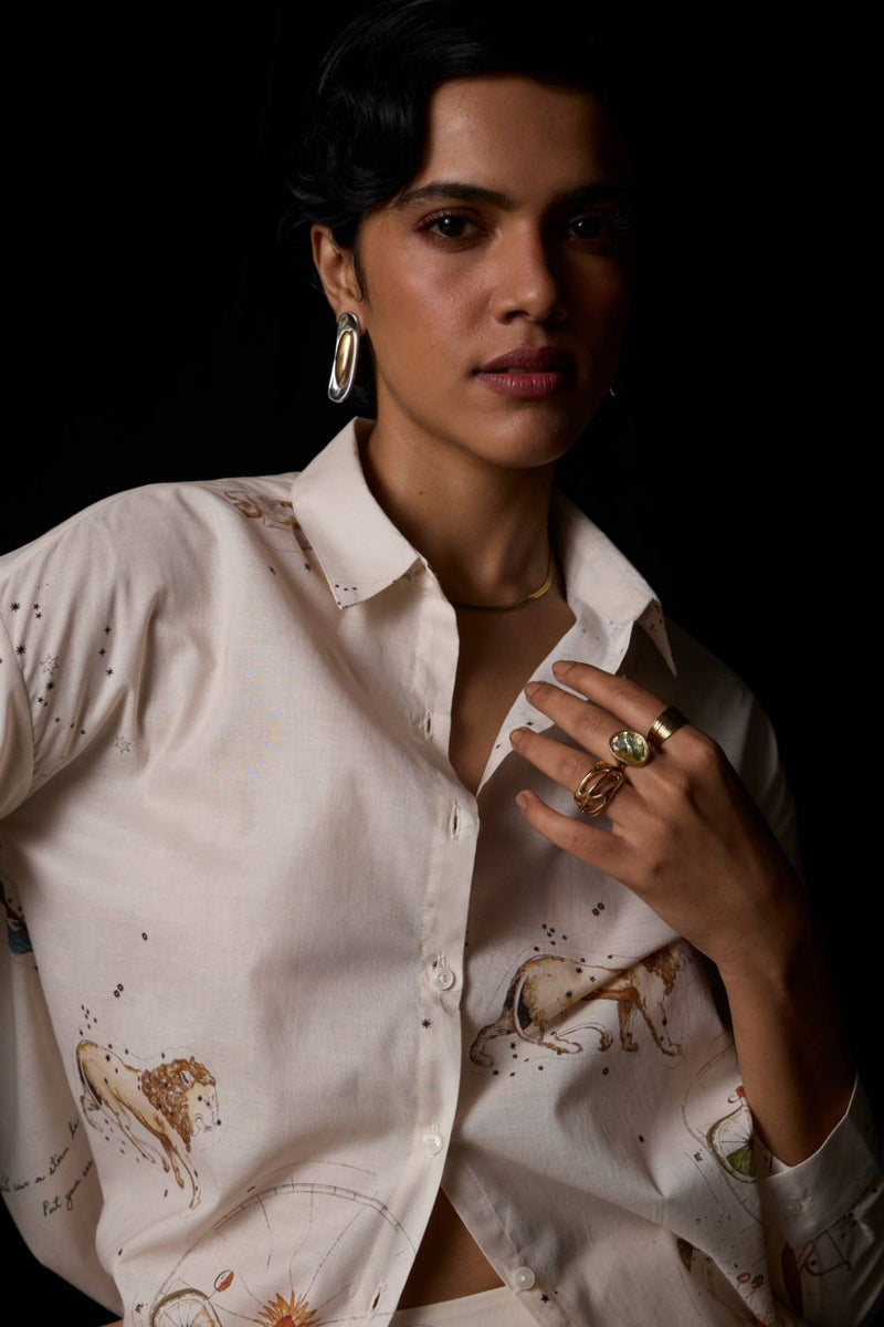 Joyce Zodiac Print Cotton Shirt cotton by The Summer House for women in Singapore