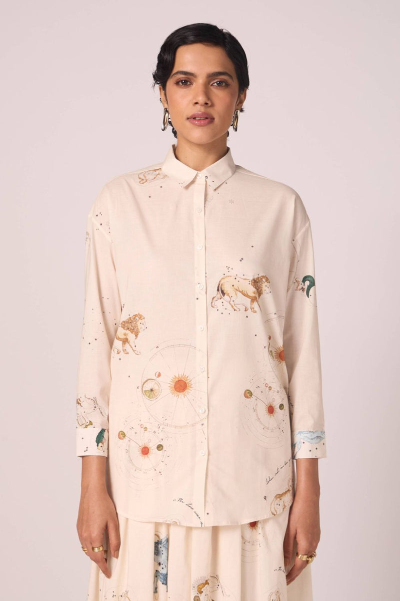 Joyce Zodiac Print Cotton Shirt cotton by The Summer House for women in Singapore