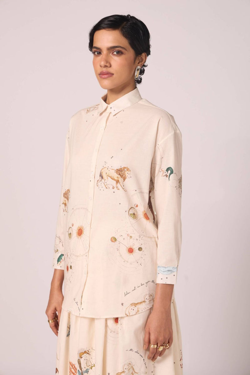 Joyce Zodiac Print Cotton Shirt cotton by The Summer House for women in Singapore