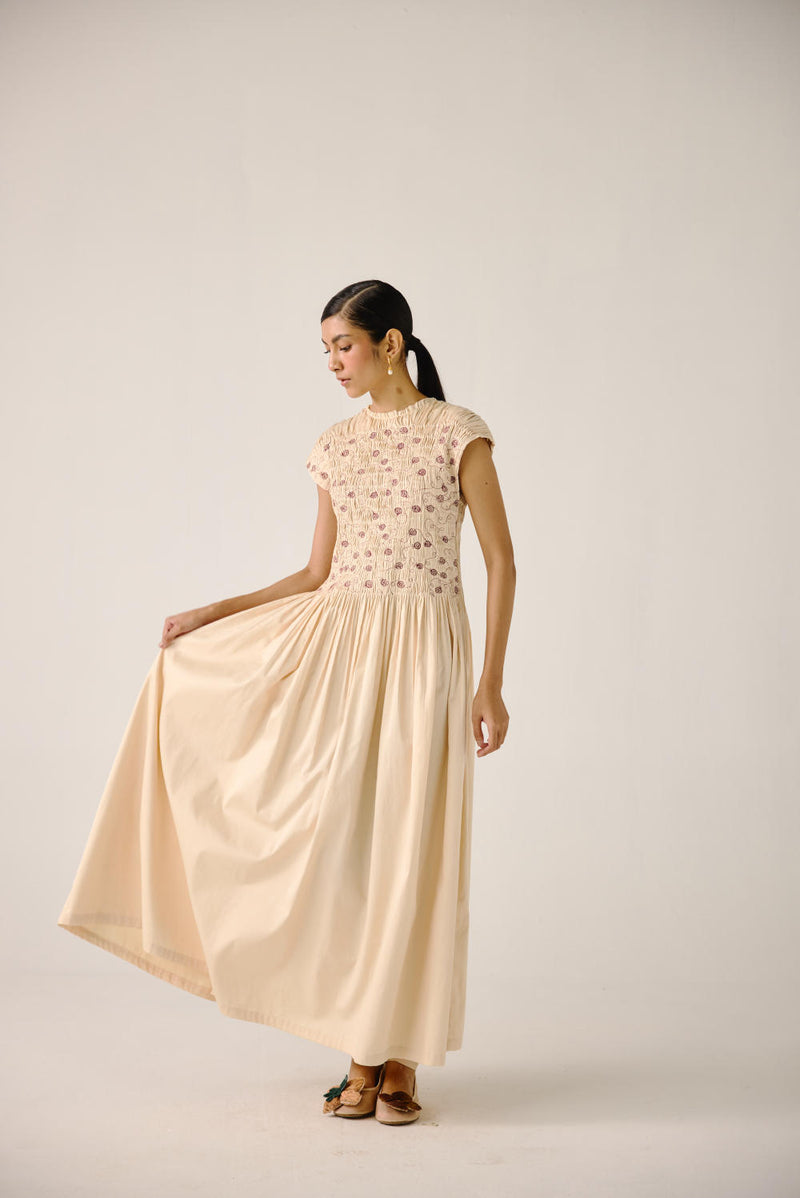 July Dress-Ivory Anaar emb. satin by CORD for women in Singapore