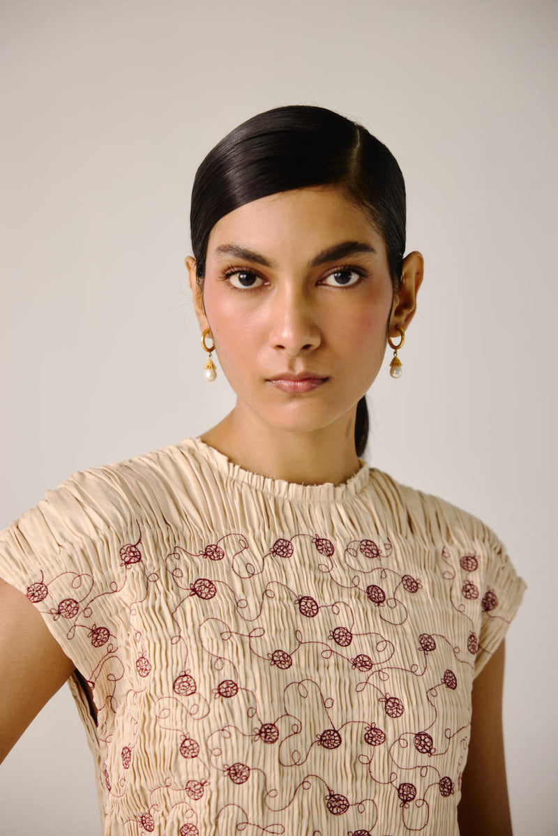 July Dress-Ivory Anaar emb. satin by CORD for women in Singapore