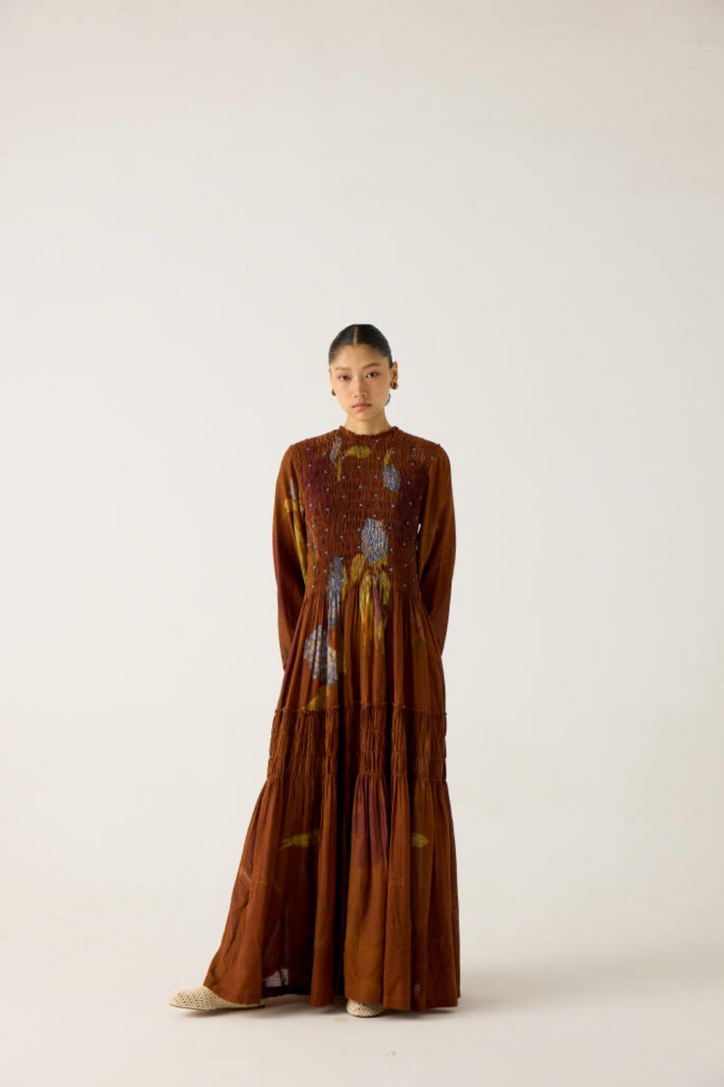 JULY DRESS (FULL-SLEEVES)-FOLIAGE cotton by CORD in multi for women in Singapore