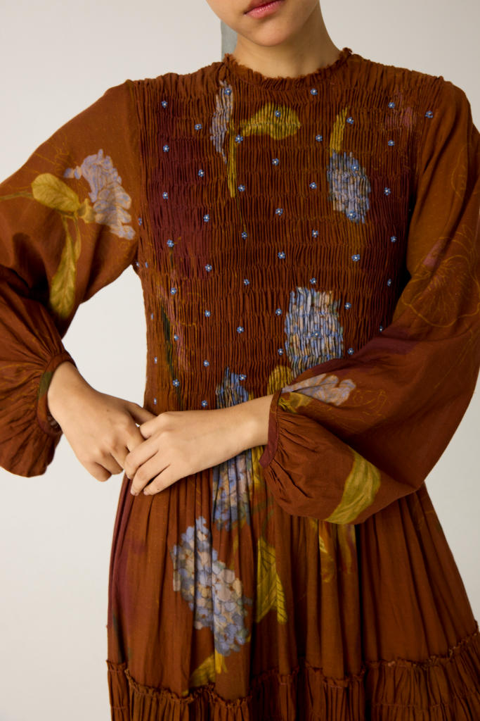 JULY DRESS (FULL-SLEEVES)-FOLIAGE cotton by CORD in multi for women in Singapore