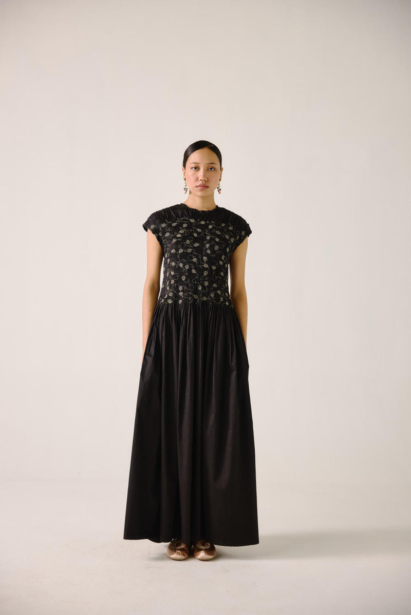 July Dress-Black Anaar emb. satin by CORD for women in Singapore