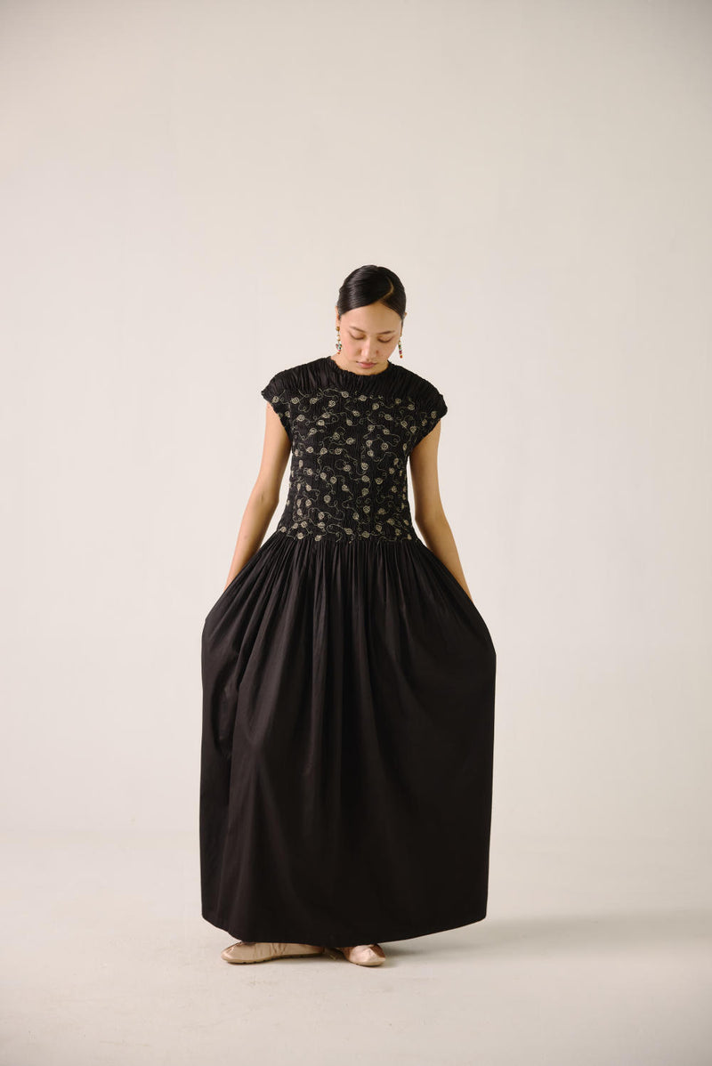July Dress-Black Anaar emb. satin by CORD for women in Singapore