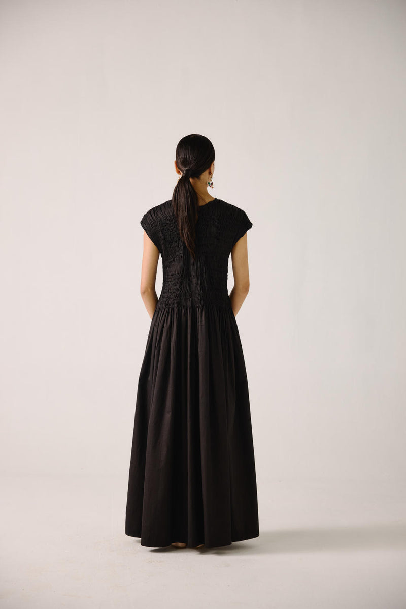 July Dress-Black Anaar emb. satin by CORD for women in Singapore