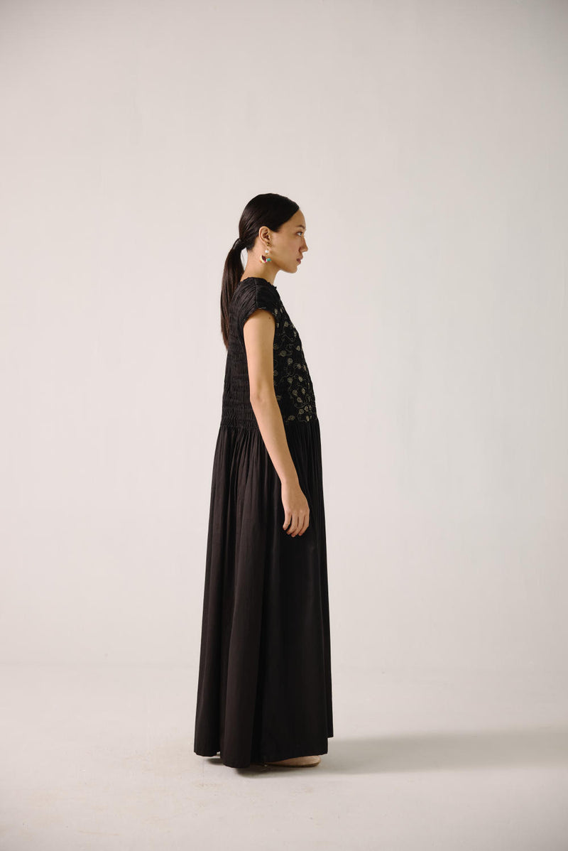 July Dress-Black Anaar emb. satin by CORD for women in Singapore