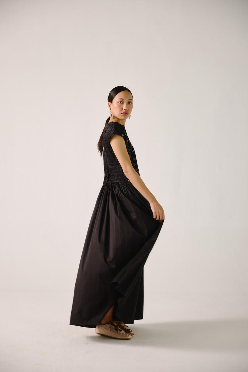 July Dress-Black Anaar emb. satin by CORD for women in Singapore