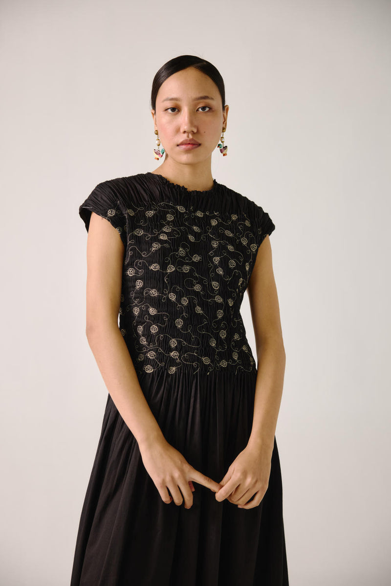July Dress-Black Anaar emb. satin by CORD for women in Singapore