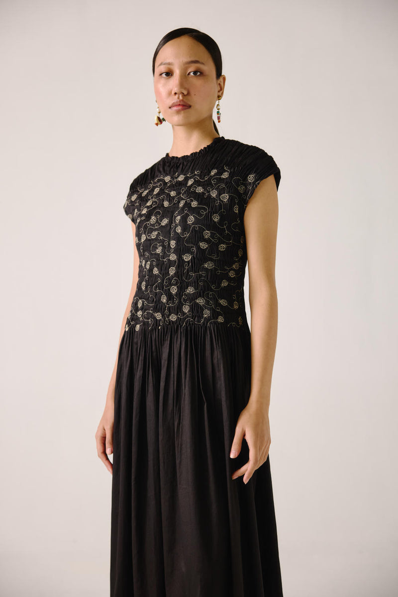 July Dress-Black Anaar emb. satin by CORD for women in Singapore