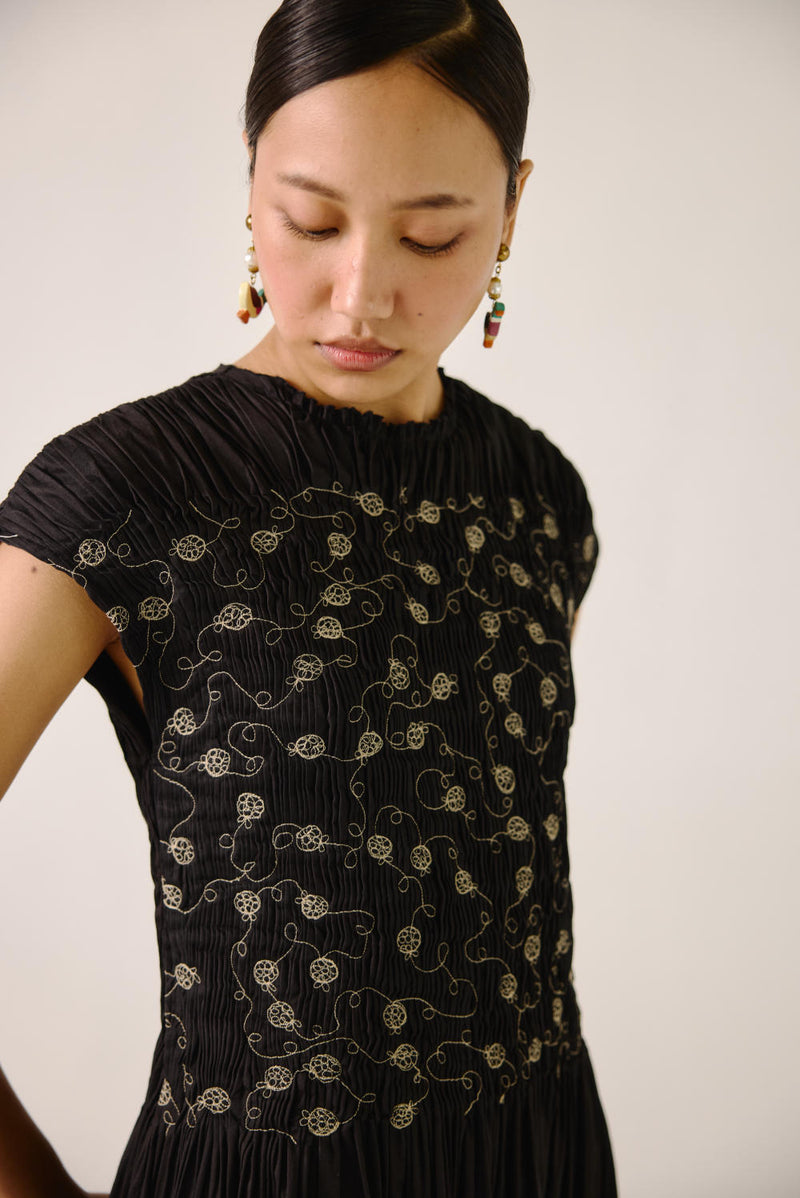July Dress-Black Anaar emb. satin by CORD for women in Singapore