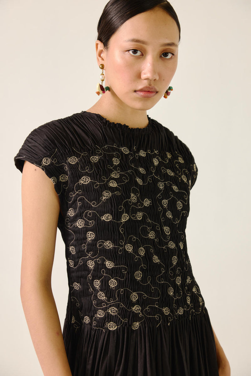 July Dress-Black Anaar emb. satin by CORD for women in Singapore