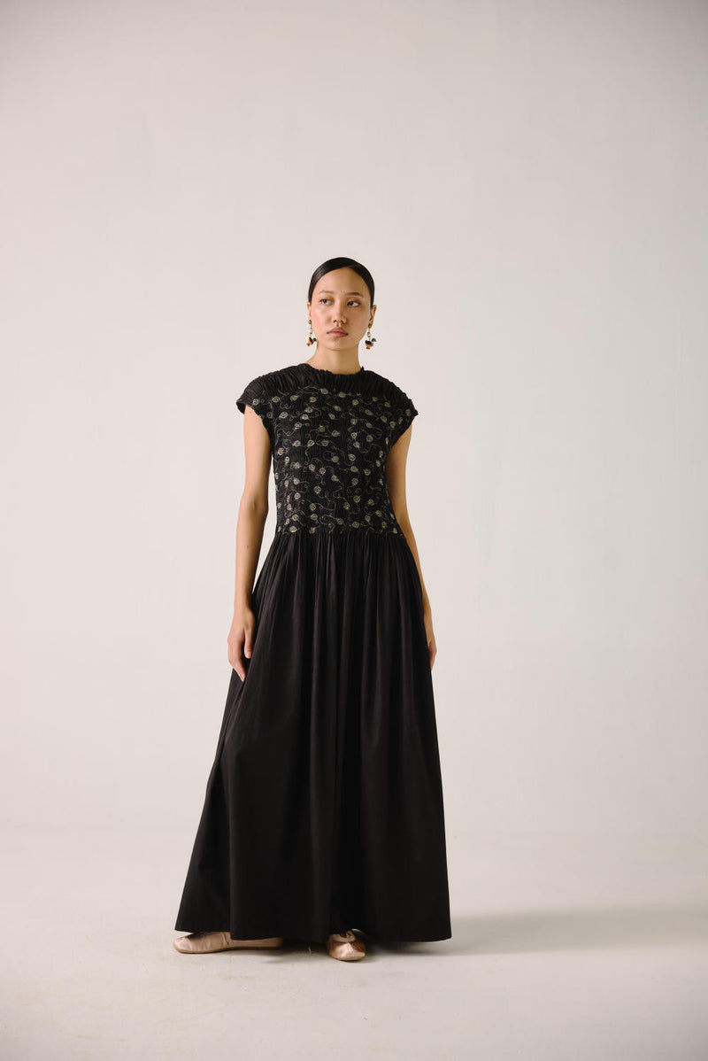 July Dress-Black Anaar emb. satin by CORD for women in Singapore