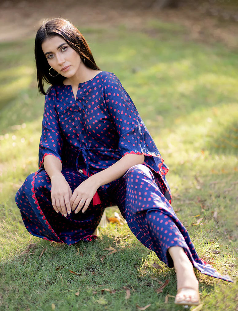 JUMPSUIT-INDIGO BLUE silk by Dyelogue in blue color for women in Singapore