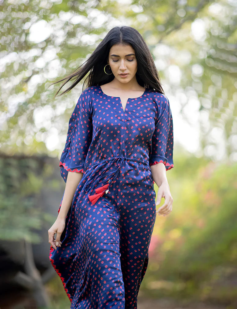 JUMPSUIT-INDIGO BLUE silk by Dyelogue in blue color for women in Singapore