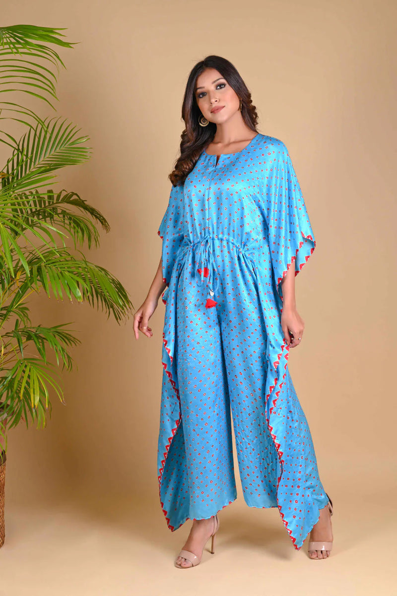 JUMPSUIT-SKY BLUE silk by Dyelogue in blue color for women in Singapore