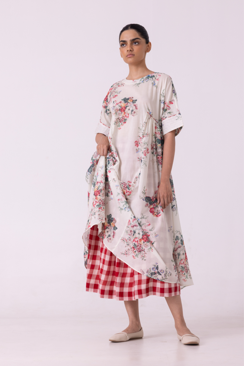 June Red Checkered Handwoven Skirt cotton by The Summer House for women in Singapore