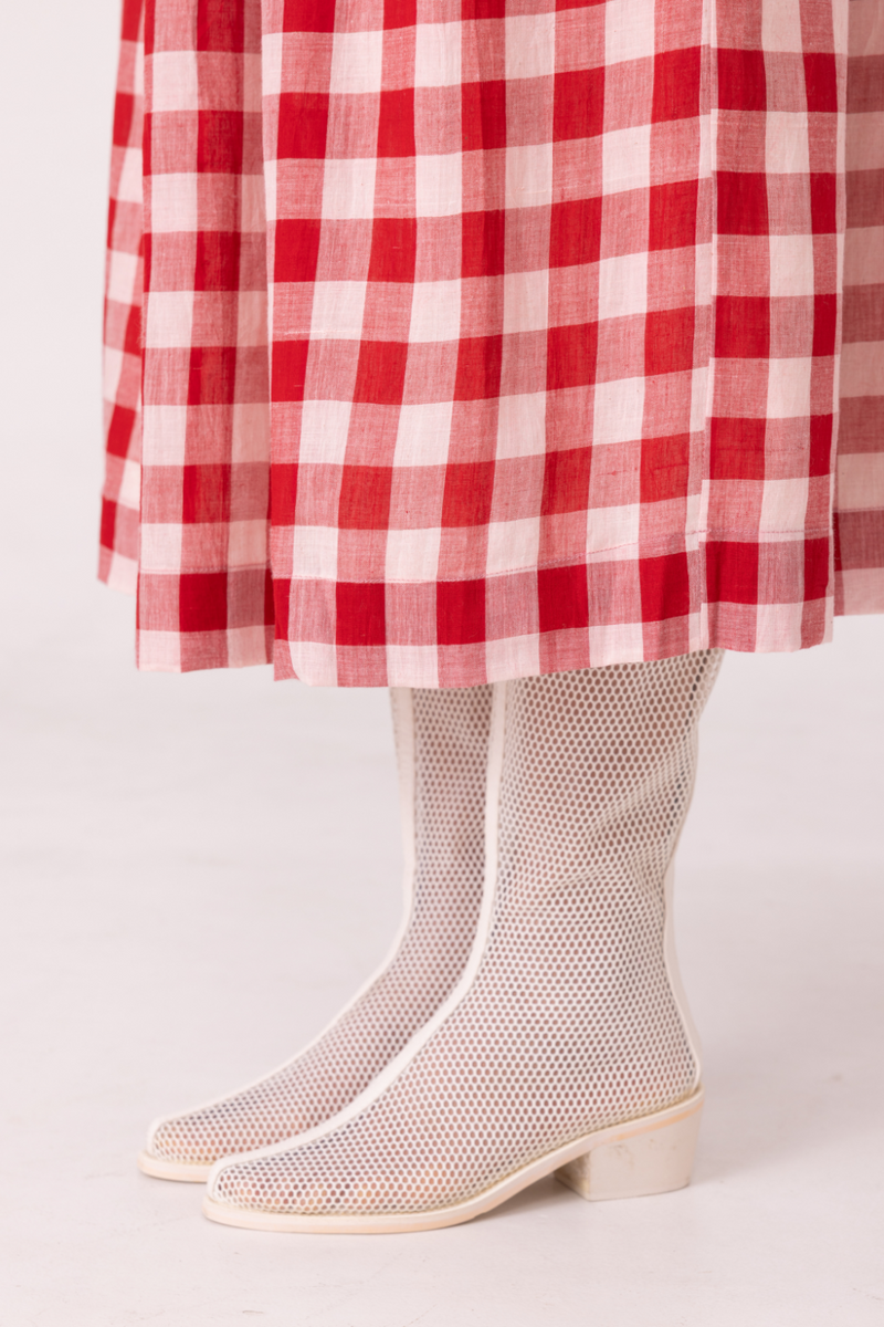 June Red Checkered Handwoven Skirt cotton by The Summer House for women in Singapore