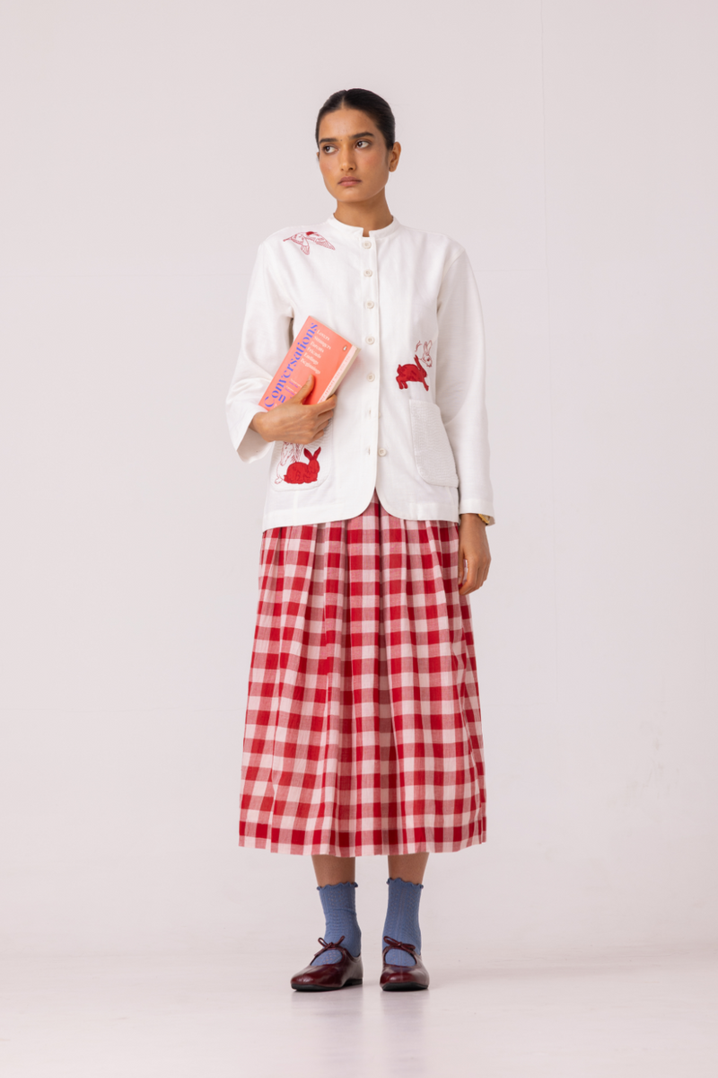 June Red Checkered Handwoven Skirt cotton by The Summer House for women in Singapore