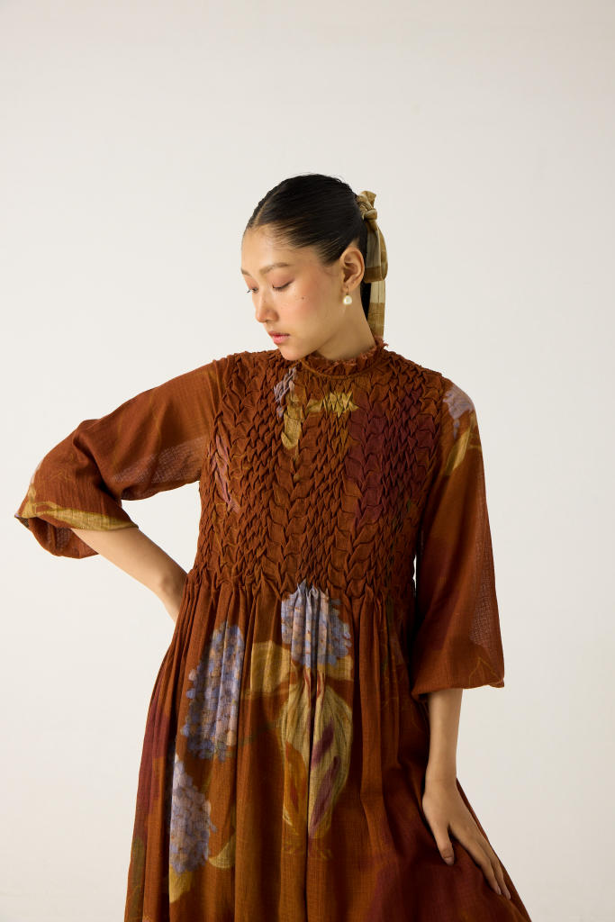 JUNE DRESS-FOLIAGE cotton by CORD in multi for women in Singapore