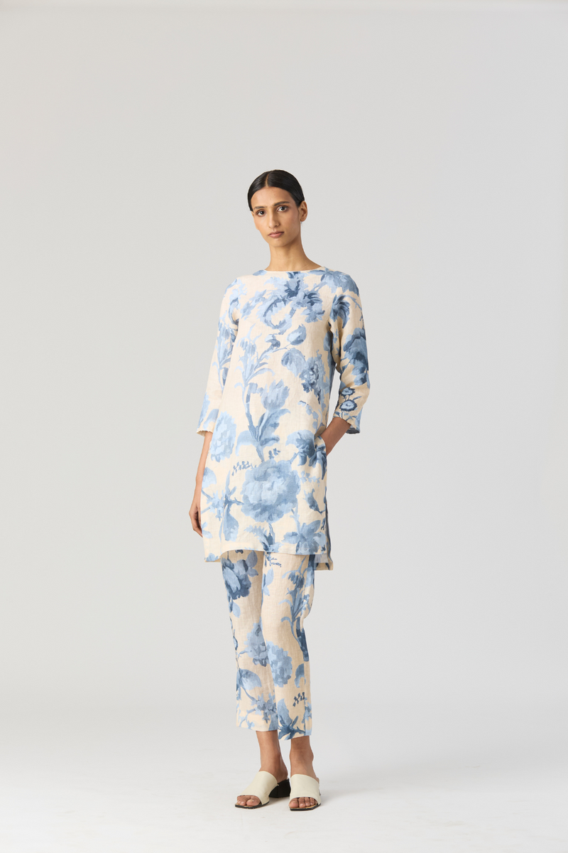 JUNO LINEN KURTA SET linen by Yam in blue color for women in Singapore