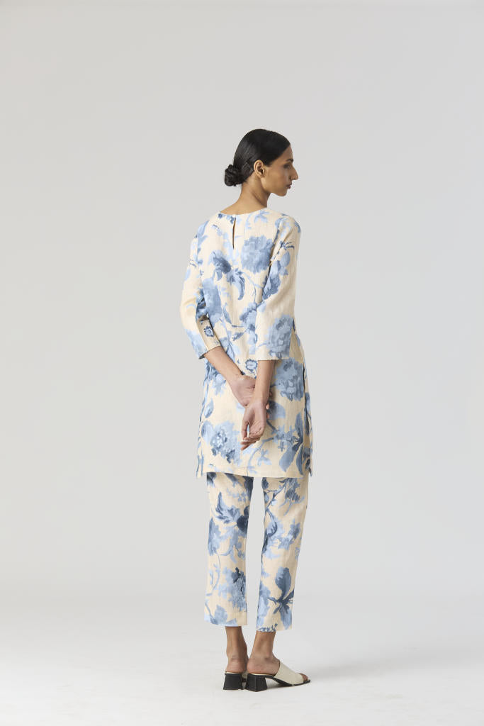 JUNO LINEN KURTA SET linen by Yam in blue color for women in Singapore