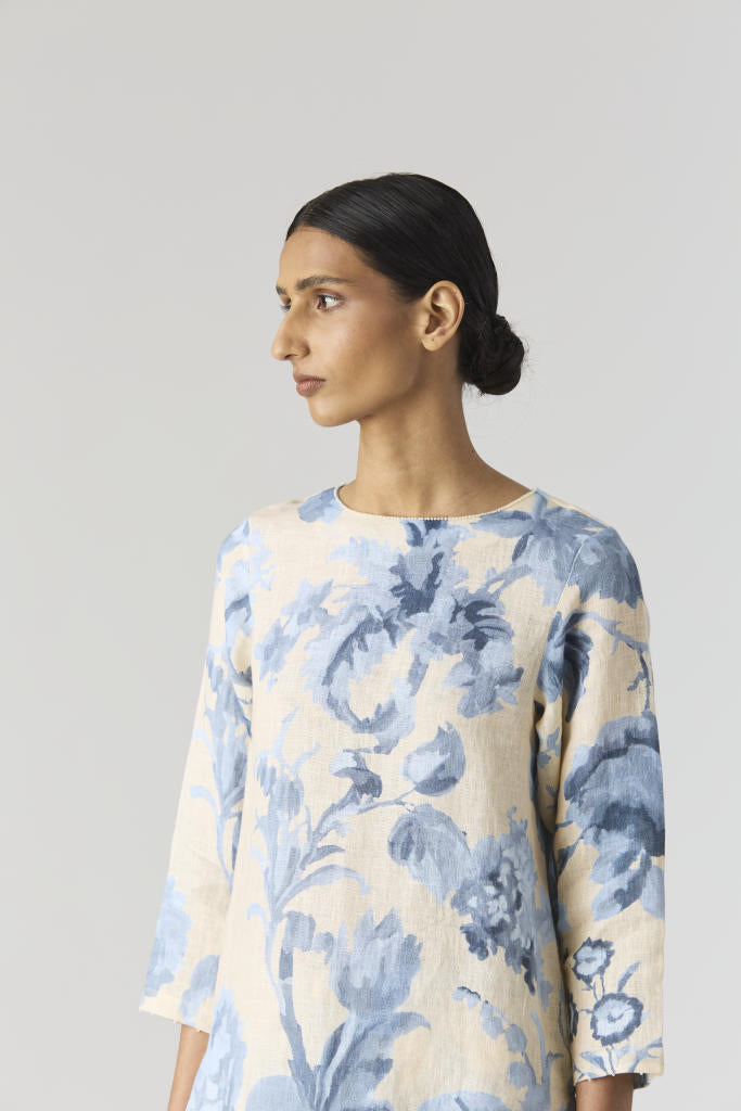 JUNO LINEN KURTA SET linen by Yam in blue color for women in Singapore