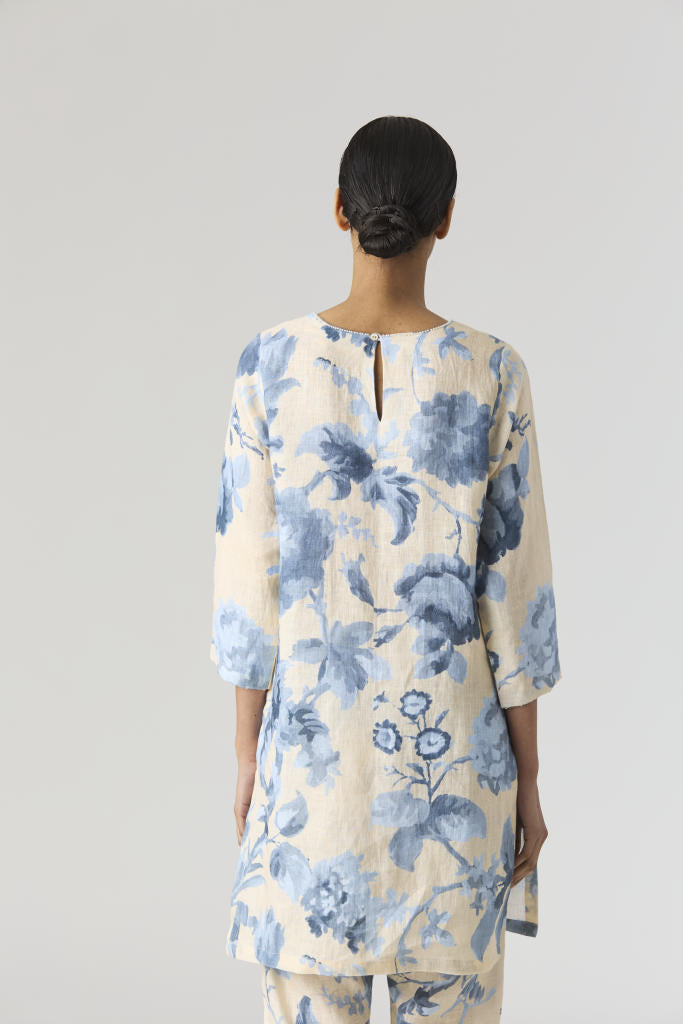JUNO LINEN KURTA SET linen by Yam in blue color for women in Singapore