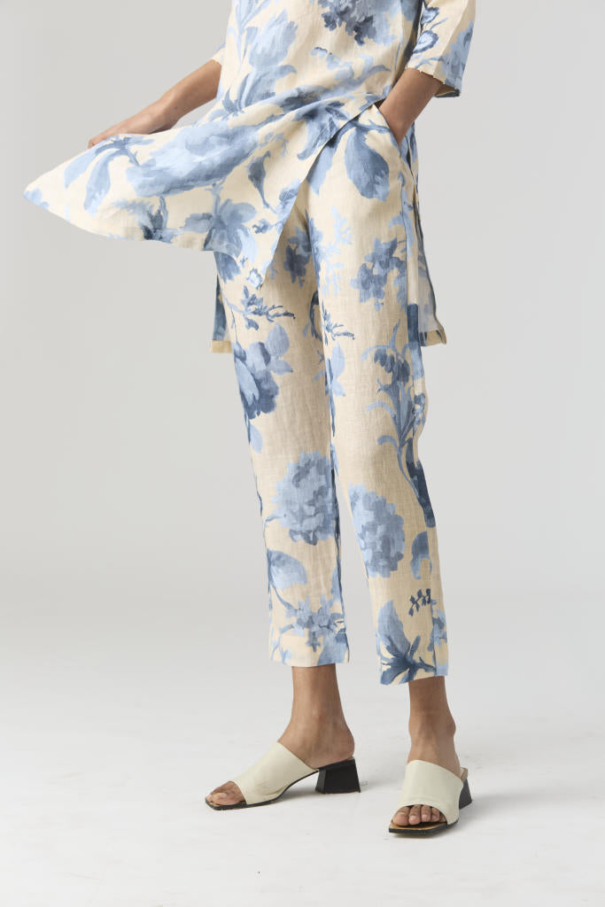 JUNO LINEN KURTA SET linen by Yam in blue color for women in Singapore