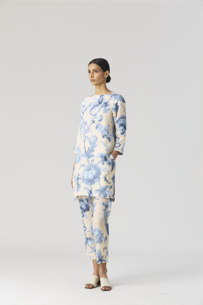 JUNO LINEN KURTA SET linen by Yam in blue color for women in Singapore
