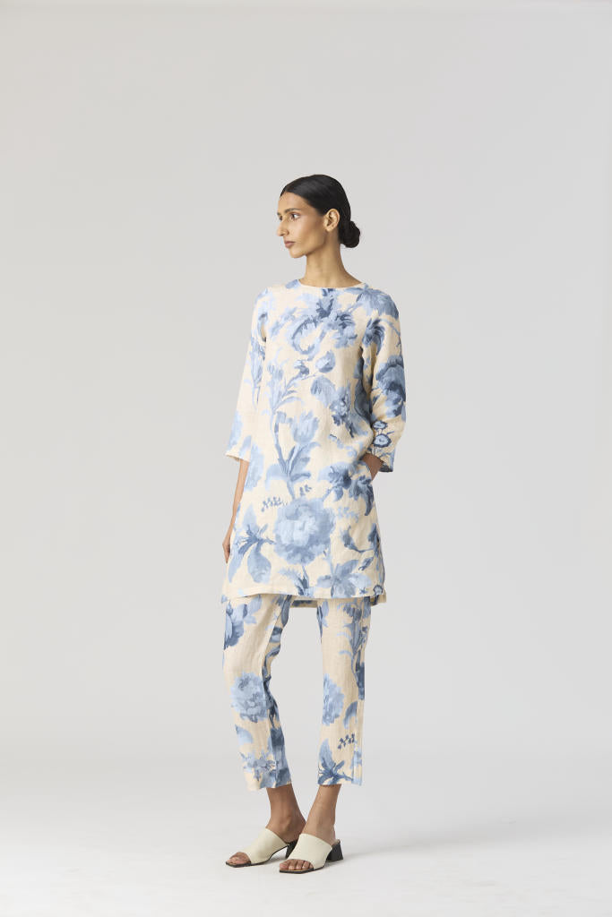 JUNO LINEN KURTA SET linen by Yam in blue color for women in Singapore