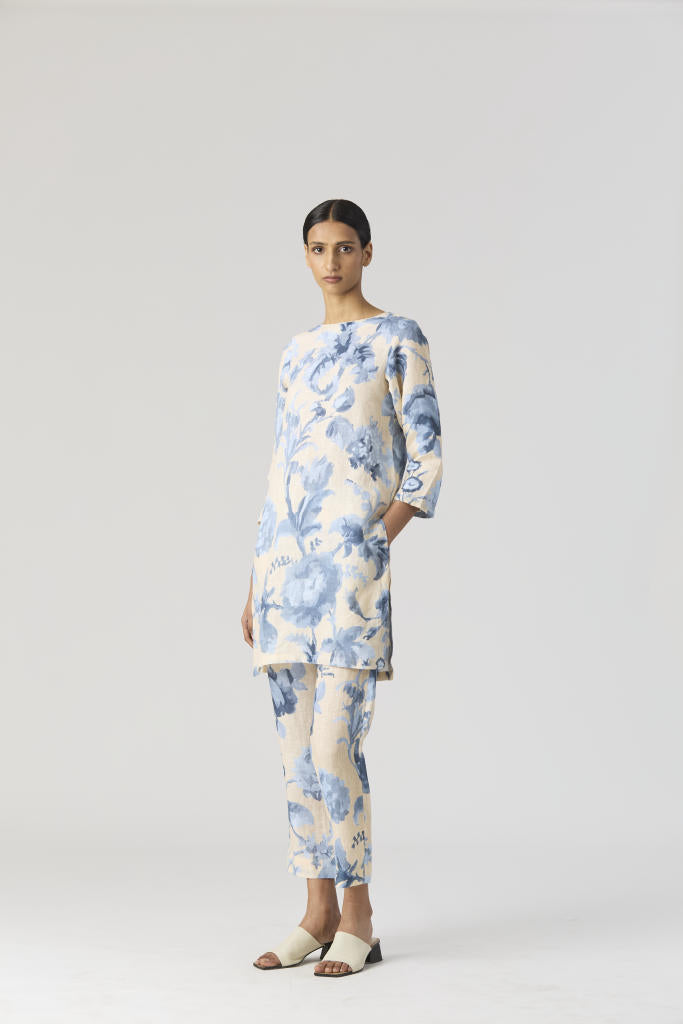 JUNO LINEN KURTA SET linen by Yam in blue color for women in Singapore