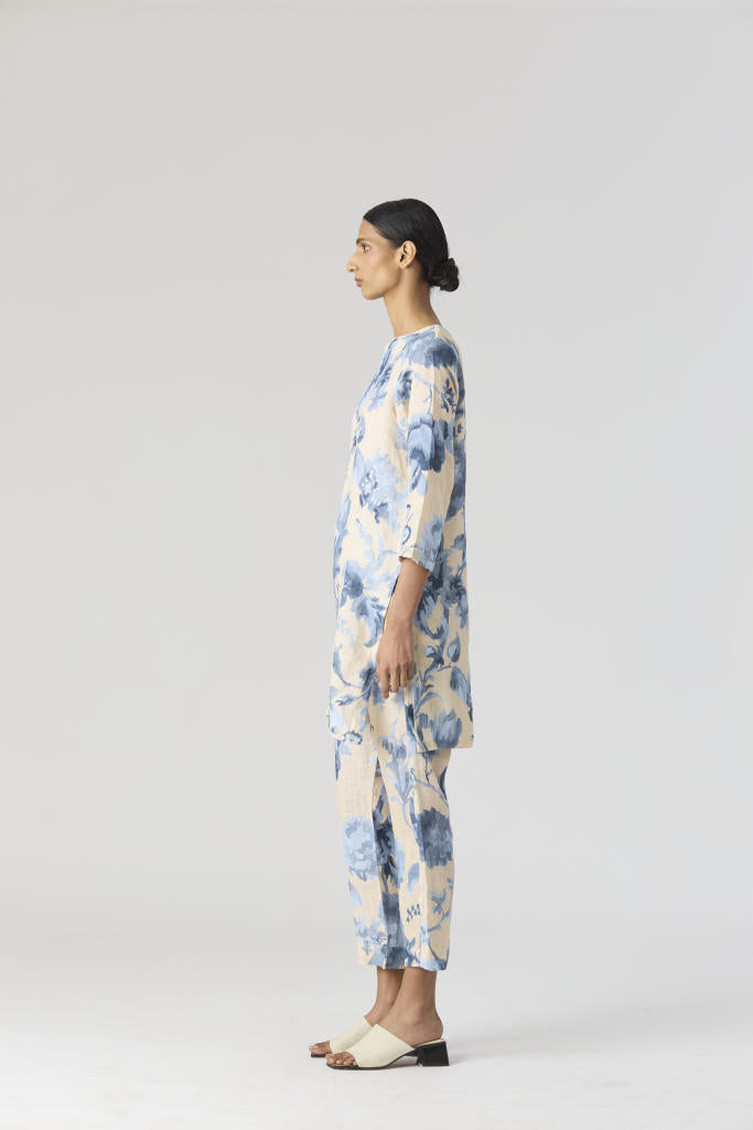 JUNO LINEN KURTA SET linen by Yam in blue color for women in Singapore