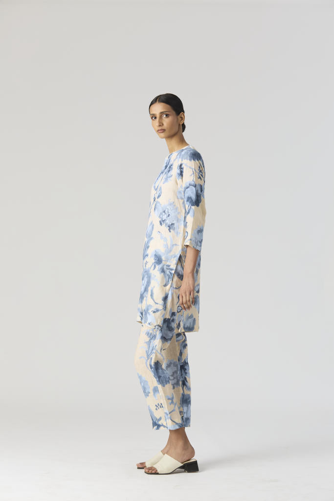 JUNO LINEN KURTA SET linen by Yam in blue color for women in Singapore