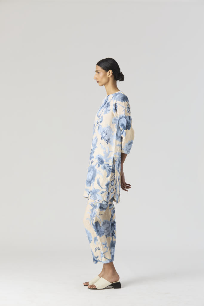 JUNO LINEN KURTA SET linen by Yam in blue color for women in Singapore