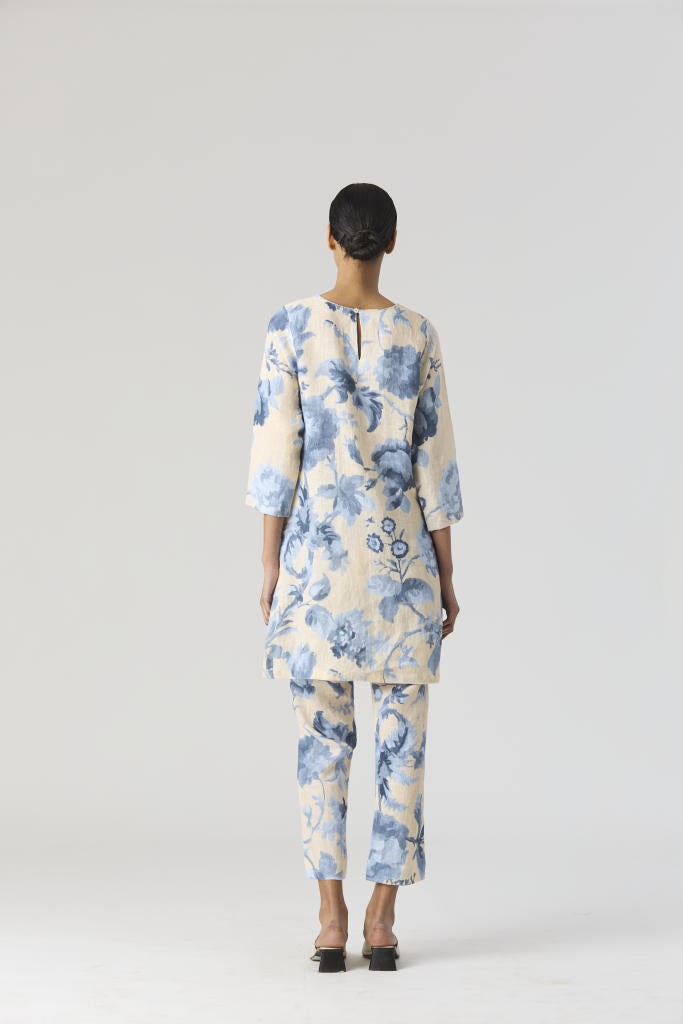 JUNO LINEN KURTA SET linen by Yam in blue color for women in Singapore