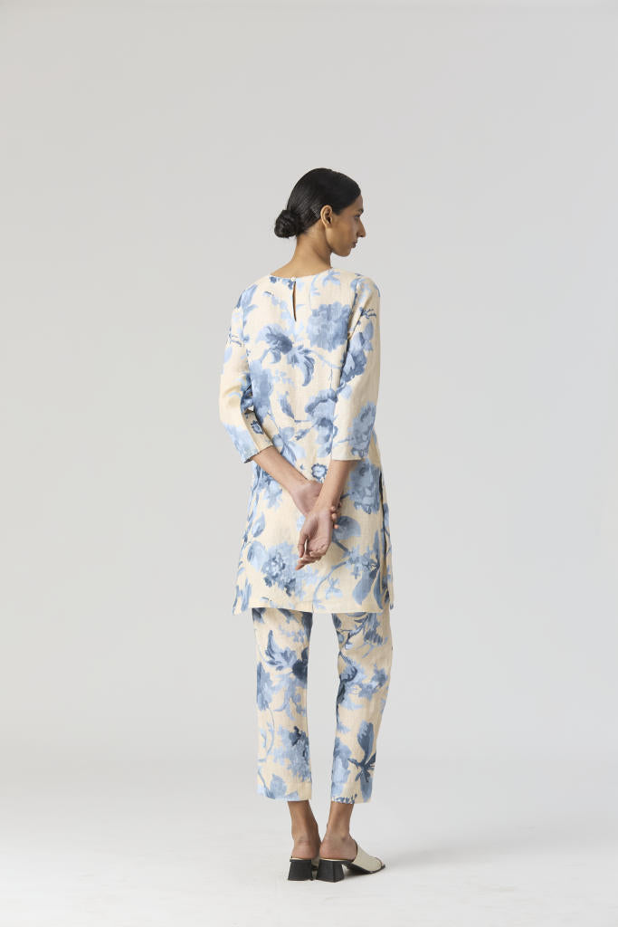JUNO LINEN KURTA SET linen by Yam in blue color for women in Singapore