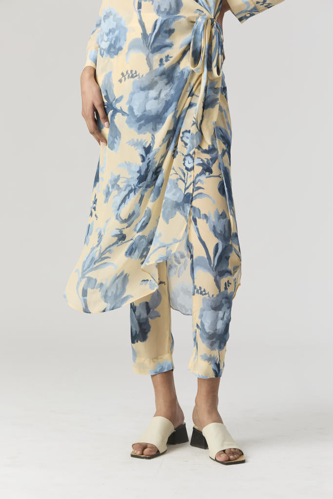 JUNO SIDE WRAP KURTA SET by Yam in blue color for women in Singapore