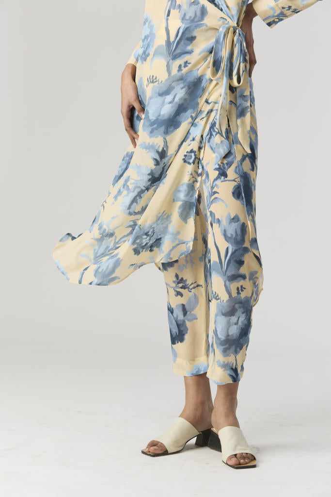 JUNO SIDE WRAP KURTA SET by Yam in blue color for women in Singapore