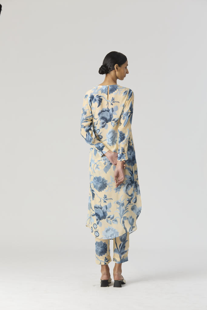 JUNO SIDE WRAP KURTA SET by Yam in blue color for women in Singapore