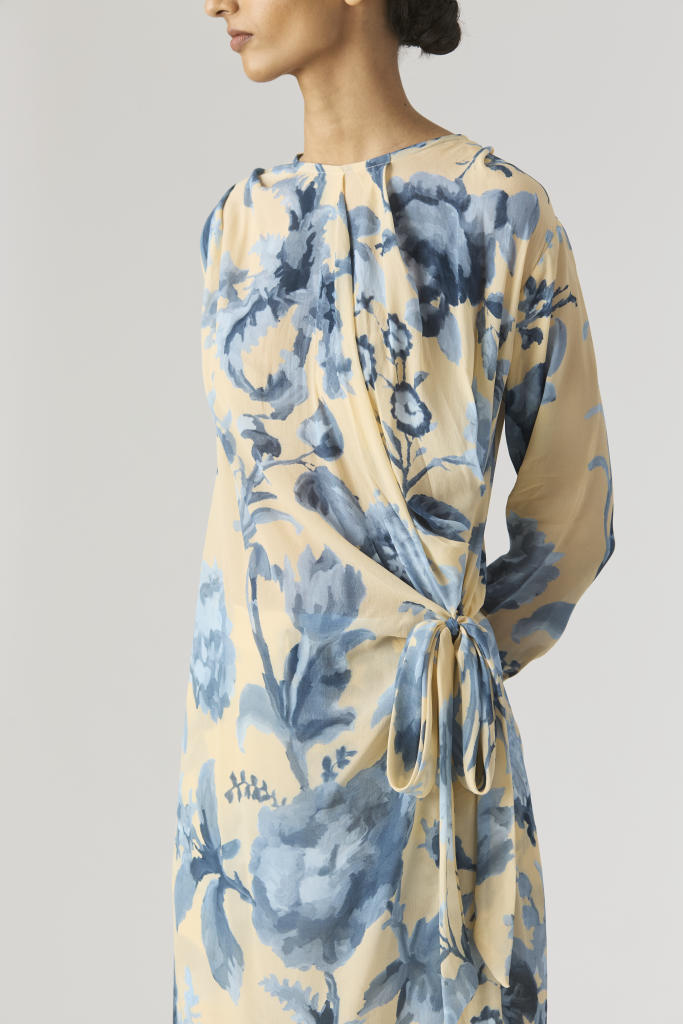JUNO SIDE WRAP KURTA SET by Yam in blue color for women in Singapore