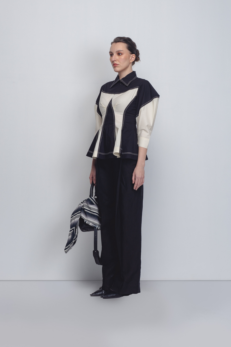 Kadar Top - Black + White cotton Buy Kadar Top - Black + White from C&W | Tops And Shirts for Women by Leh Studios in black color for women in Singapore