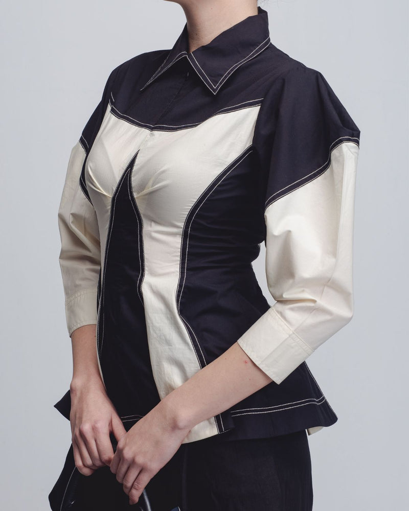Kadar Top - Black + White cotton Buy Kadar Top - Black + White from C&W | Tops And Shirts for Women by Leh Studios in black color for women in Singapore