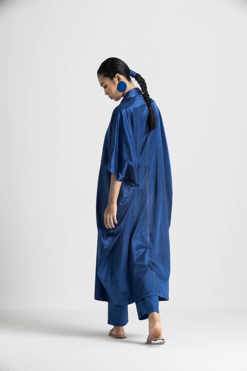 V NECK KAFTAN CO ORD - ELECTRIC BLUE satin by THREE in blue color for women in Singapore