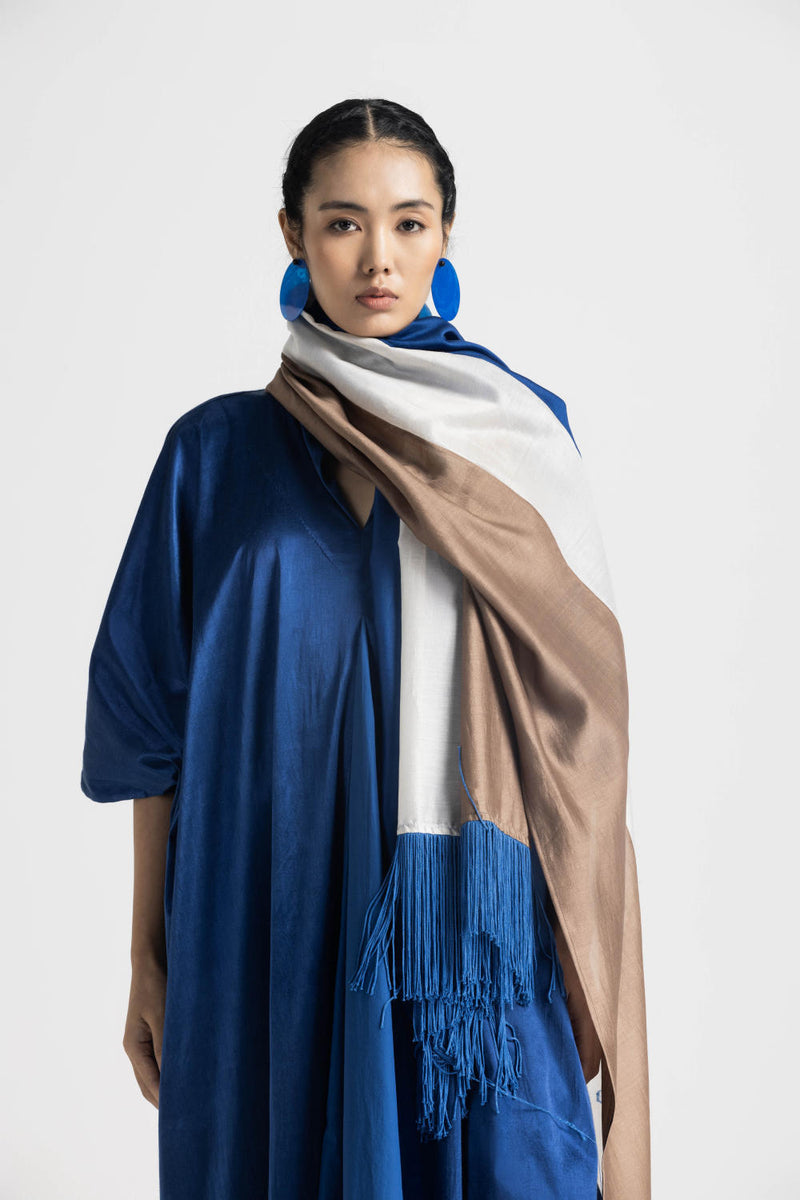 V NECK KAFTAN CO ORD (SET OF 3) - ELECTRIC BLUE satin by THREE in blue color for women in Singapore