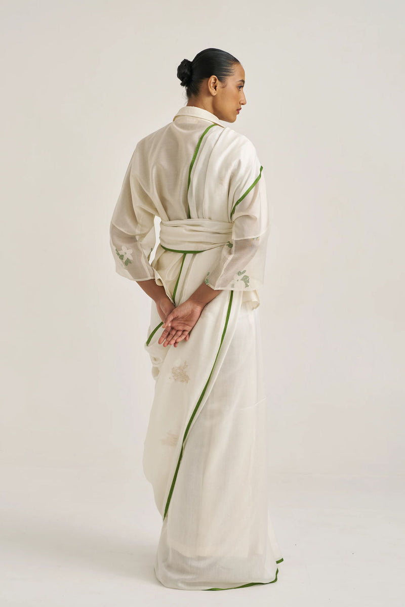 Kara Sari handwoven cotton silk by Suparna Som in white for women in Singapore