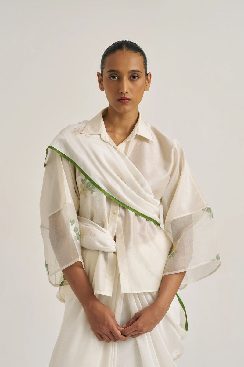 Kara Sari handwoven cotton silk by Suparna Som in white for women in Singapore