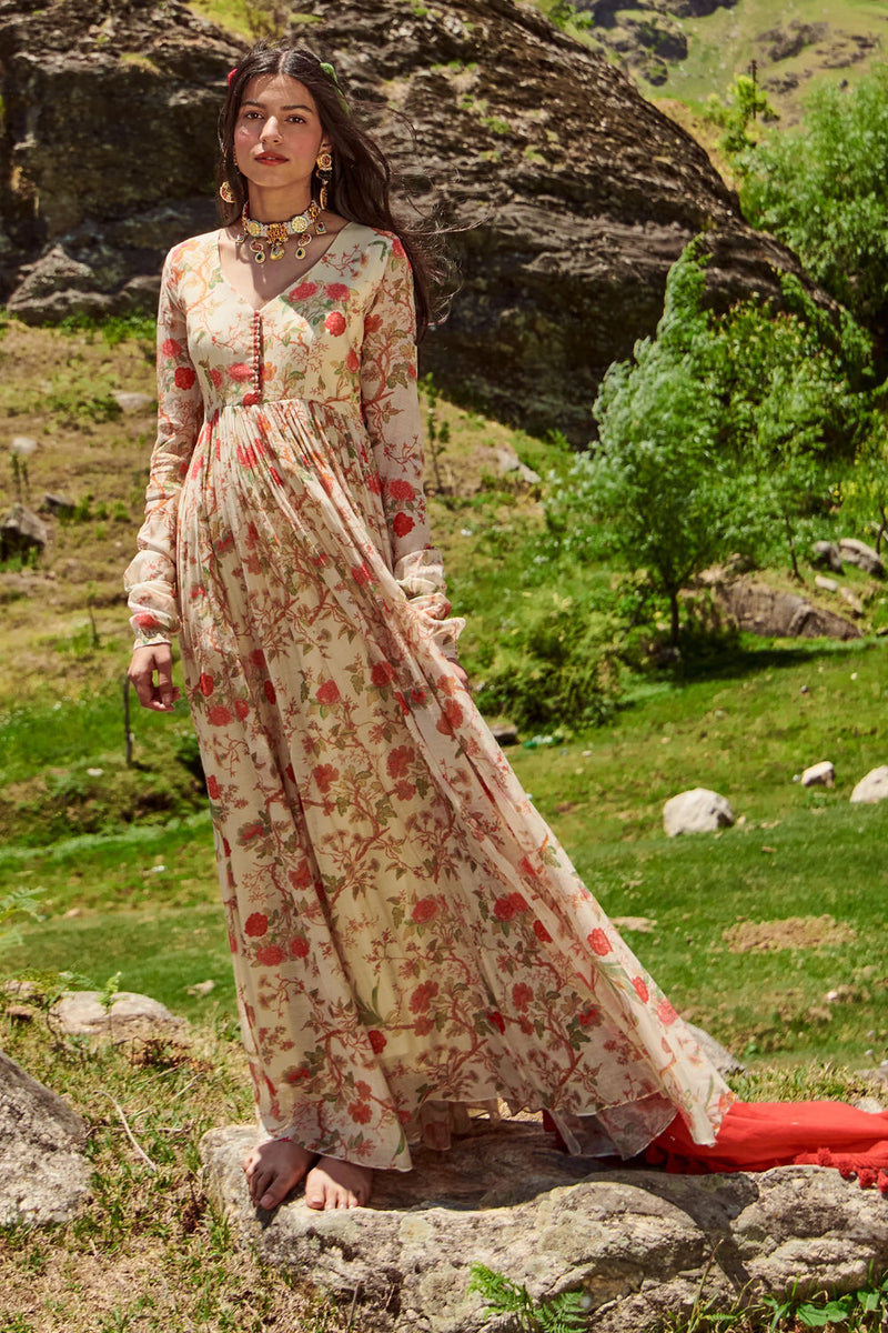 Kendal Anarkali Set – Off White chanderi by Paulmi & Harsh-kahan Sep'26 in off white for women in Singapore