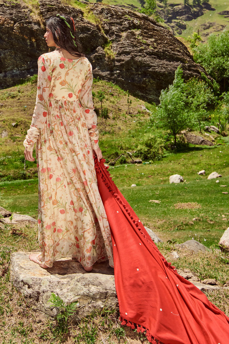 Kendal Anarkali Set – Off White chanderi by Paulmi & Harsh-kahan Sep'26 in off white for women in Singapore