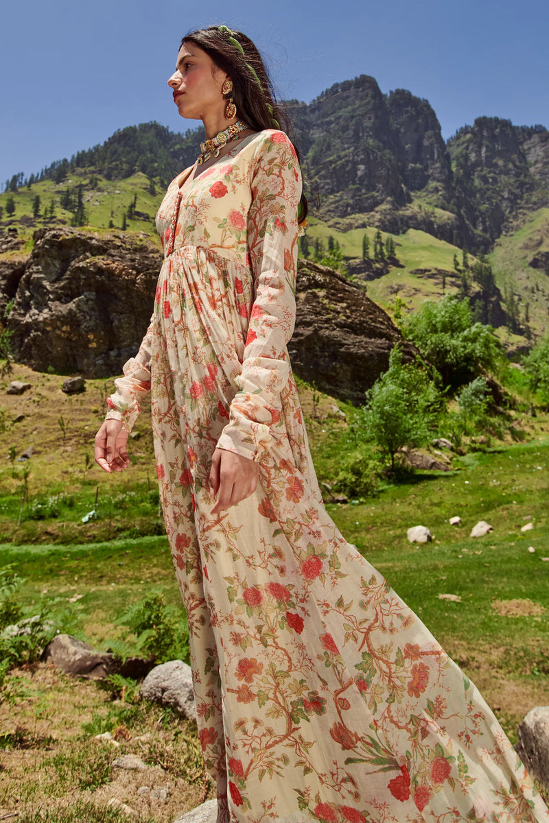 Kendal Anarkali Set – Off White chanderi by Paulmi & Harsh-kahan Sep'26 in off white for women in Singapore